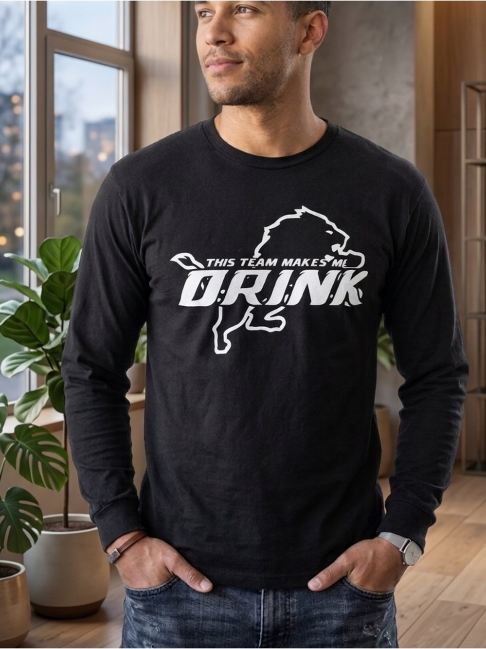 Black Long-Sleeve Graphic Tee - "This Team Makes Me Drink"